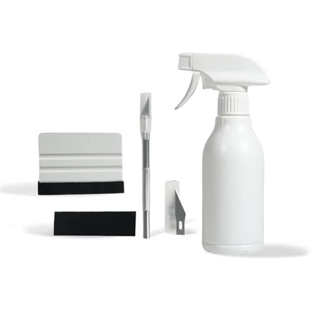 5-piece car window tint tool set with spray bottle, scraper, utility knife, and blades