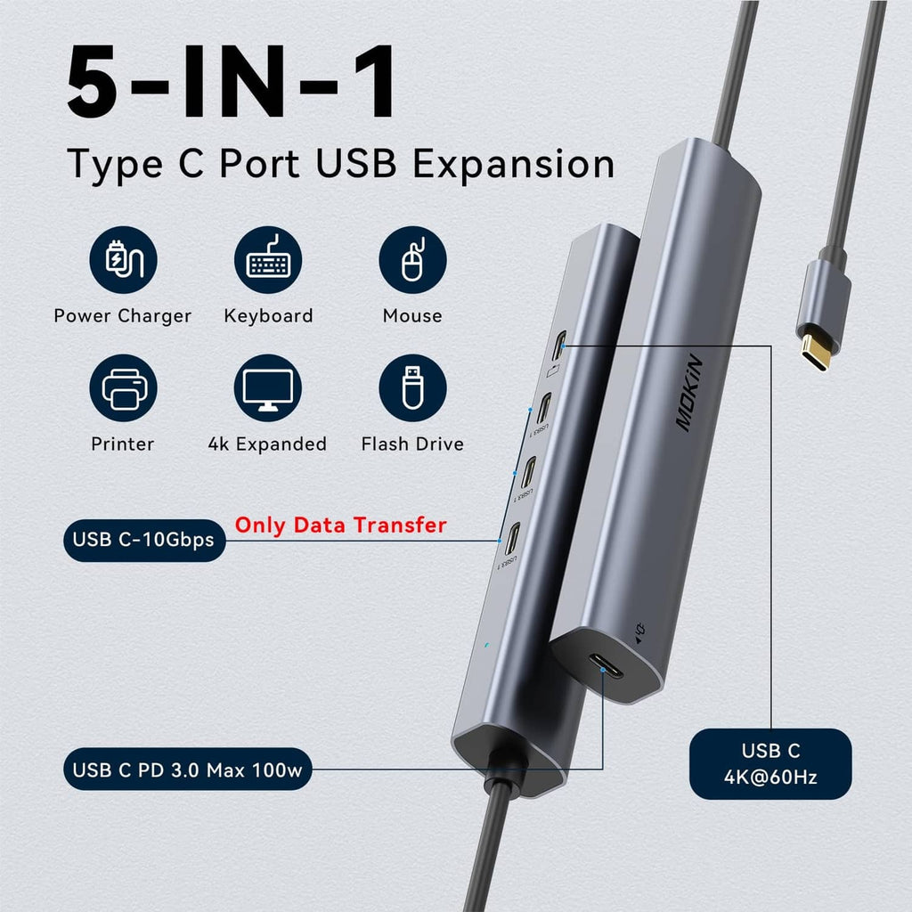 Metallic gray USB-C hub showing several side ports along the connector row