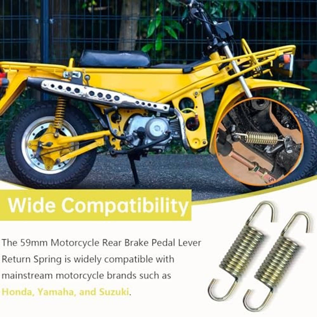 Two rear brake pedal lever return springs with gold-silver coil steel and U hooks