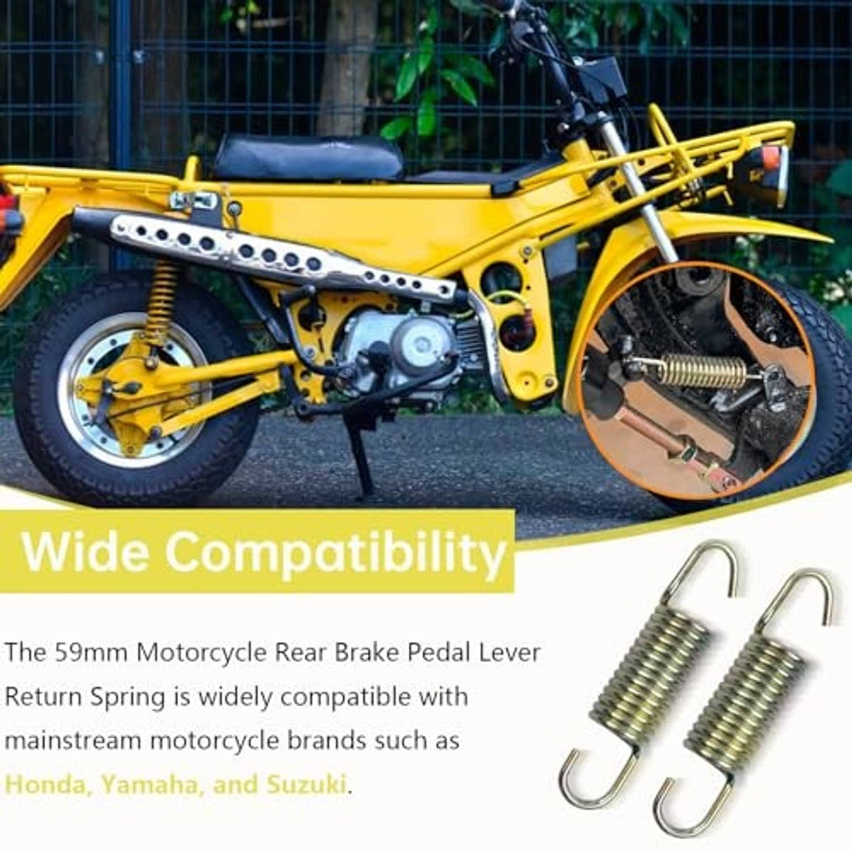 Two rear brake pedal lever return springs with gold-silver coil steel and U hooks