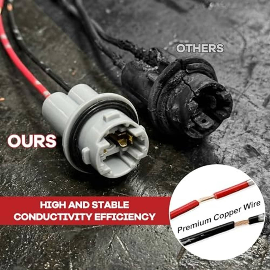 T15 lamp holder lead adapter pair, gray sockets with red and black wire conductors