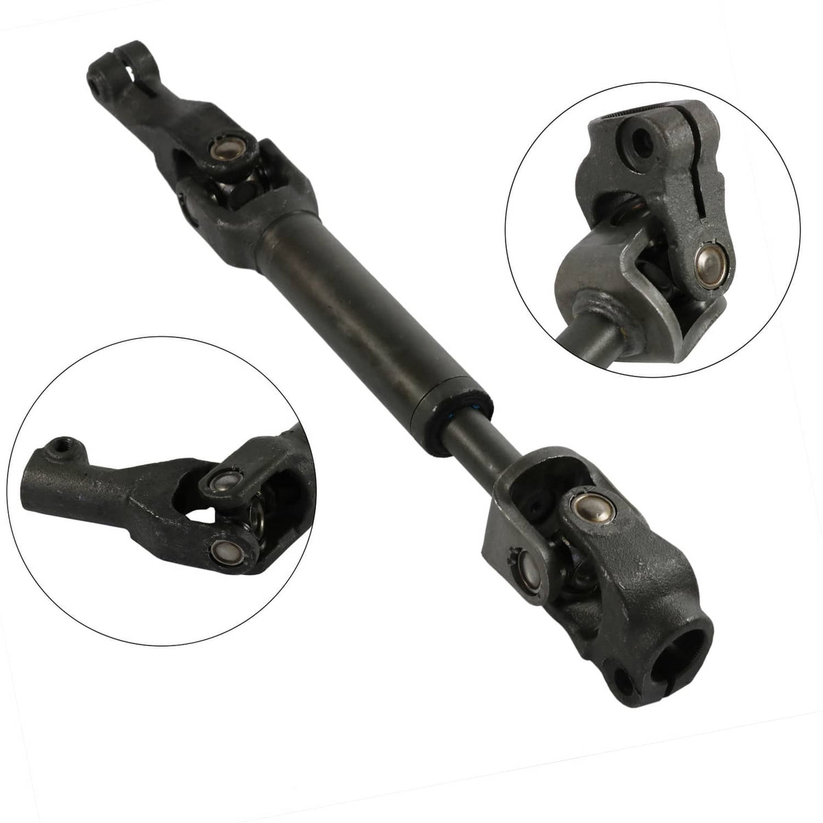Steering intermediate shaft assembly with U-joints and mounting brackets, black finish