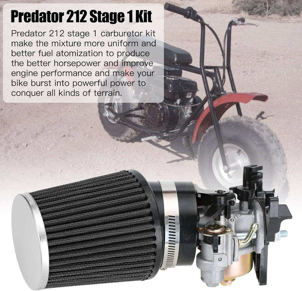 Air filter and carburetor assembly with chrome intake pipe on small engine