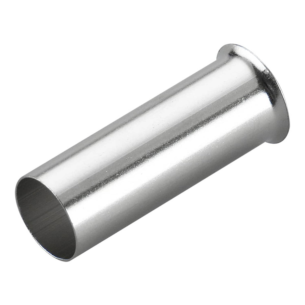 Baomain copper wire crimp connector with flared rim, side view of metal sleeve