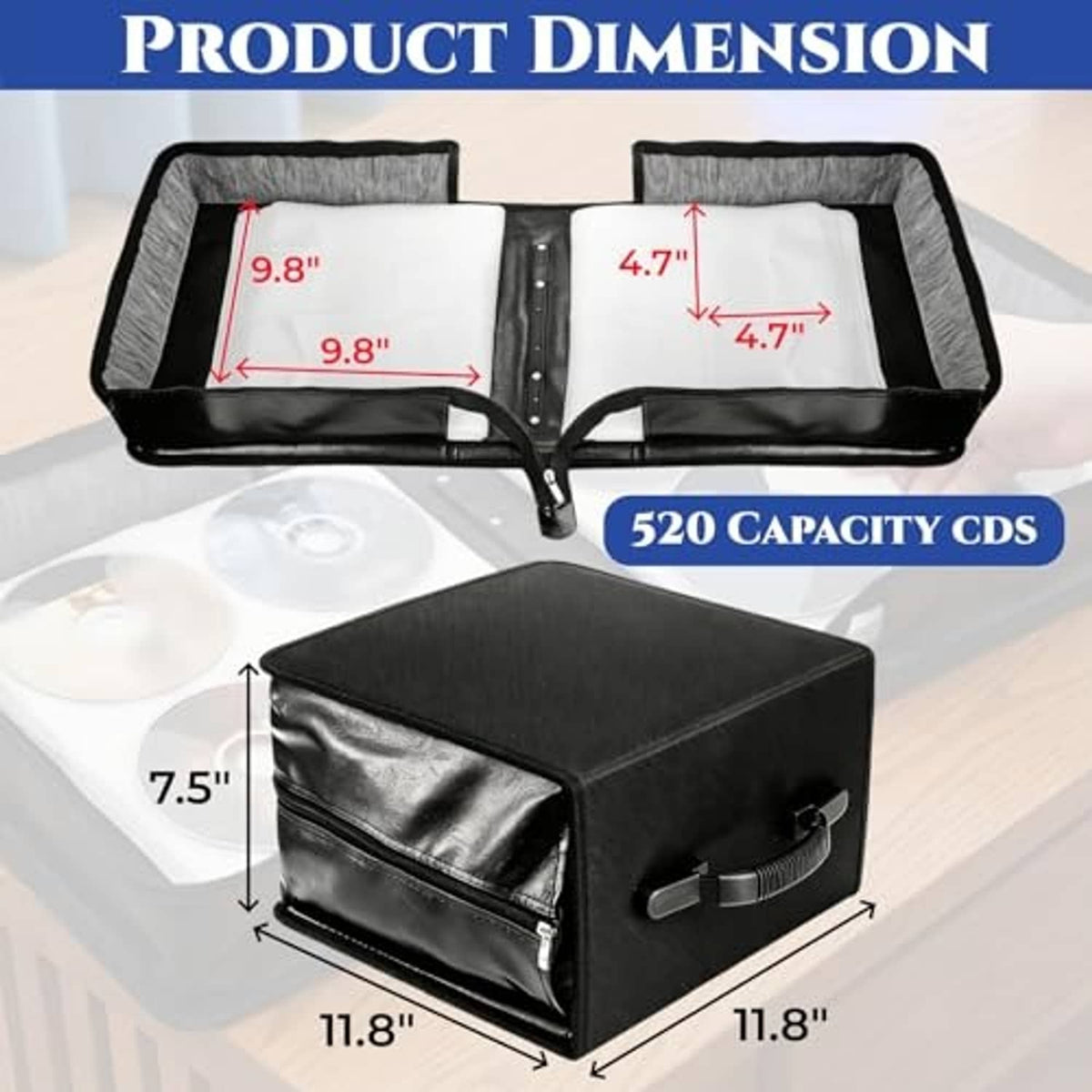 Black zipper CD/DVD binder open to show multiple disc sleeves and central hinge