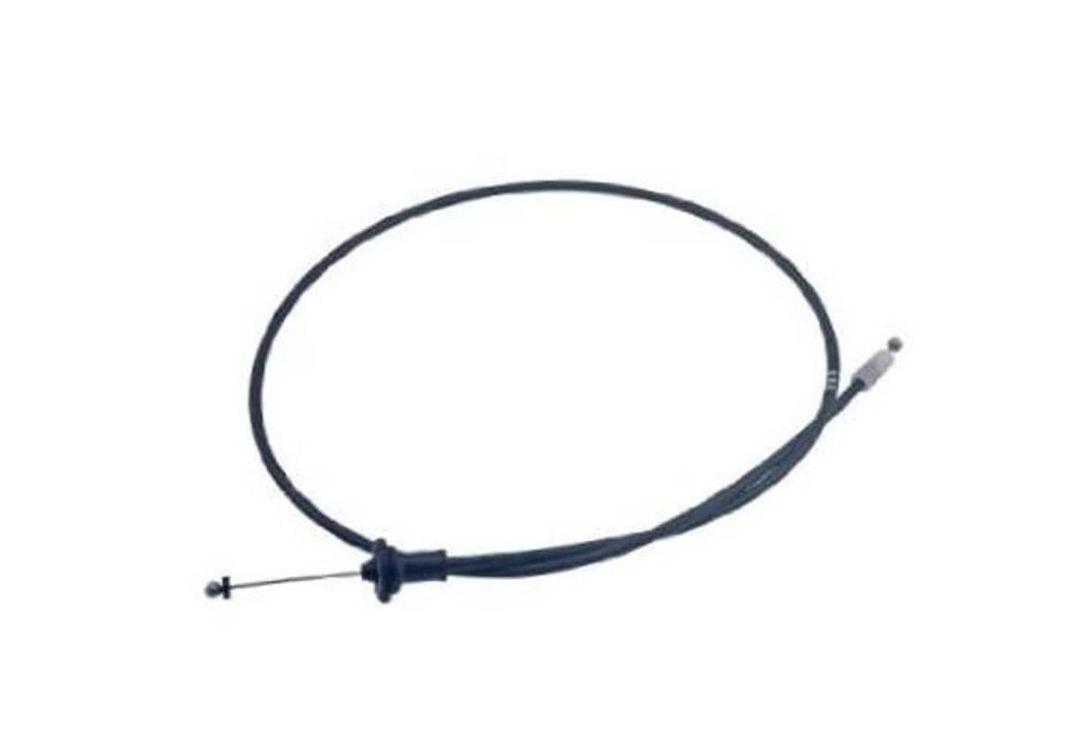 Hood latch release cable with dark looped wire and metal end clip