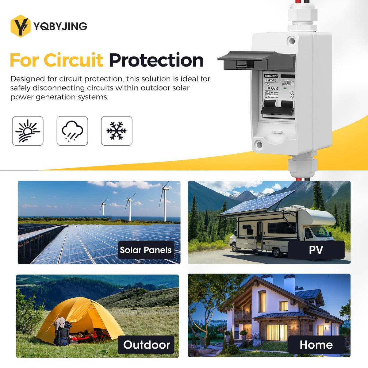 White circuit protection solar disconnect switch with black switch module