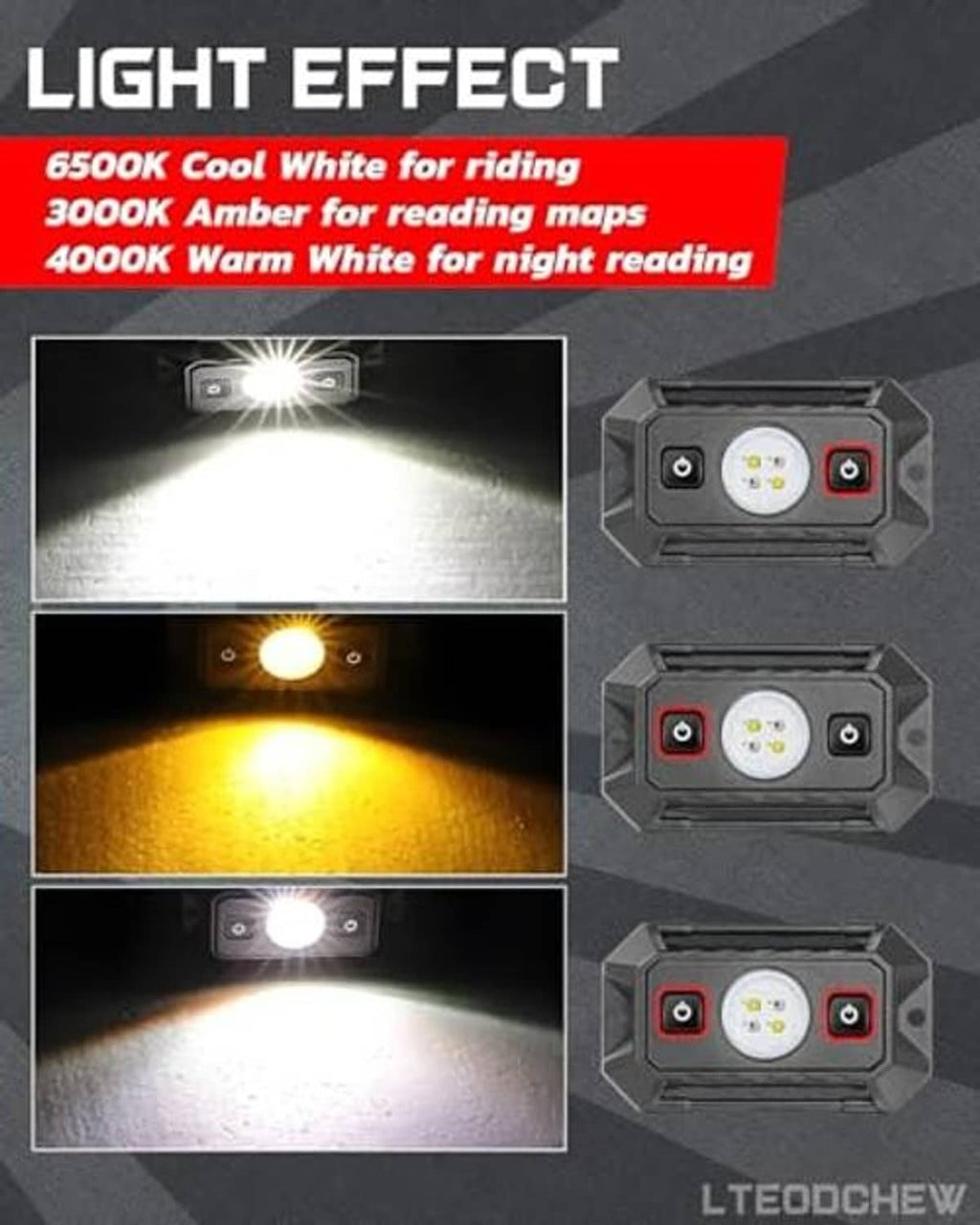 UTV dome light showing cool white and warm amber LED lighting modes