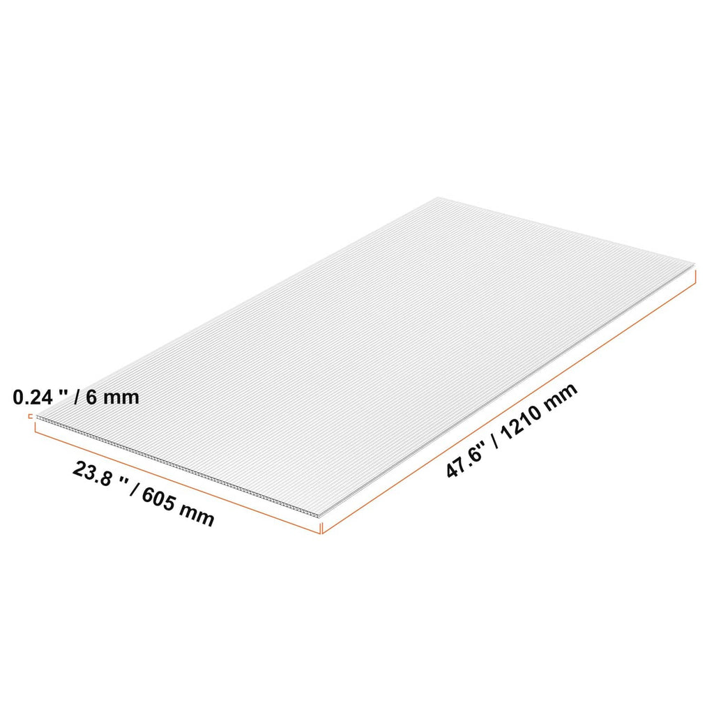 Single clear polycarbonate greenhouse panel sheet, 47.6 in x 23.8 in, 6 mm thick