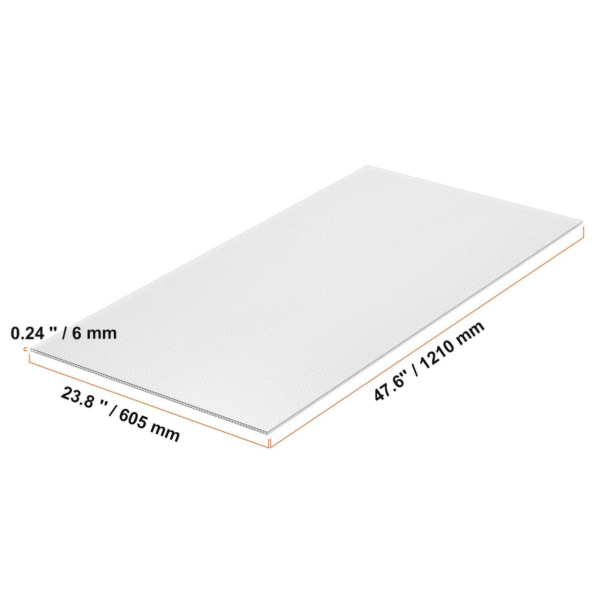 Single clear polycarbonate greenhouse panel sheet, 47.6 in x 23.8 in, 6 mm thick