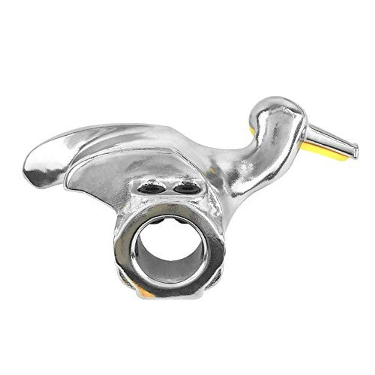 Tire changer duck head tool with curved metal arm and yellow contact pad