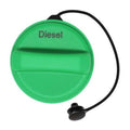 Green diesel fuel tank cap with black tether cord and Diesel label