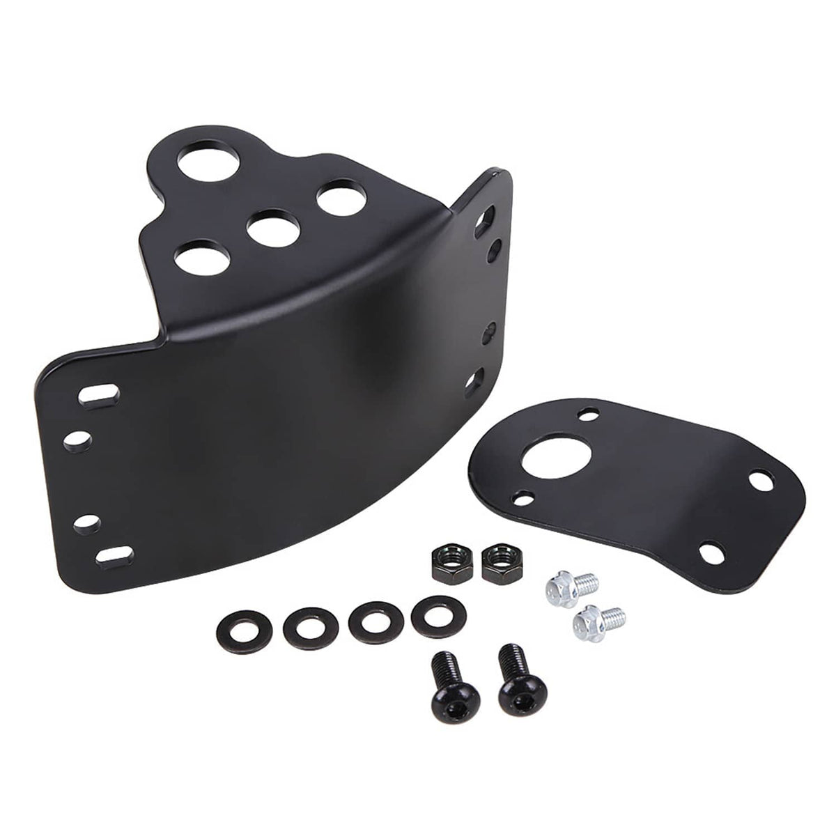 Motorcycle license plate holder bracket set, black plates with screws, nuts and washers