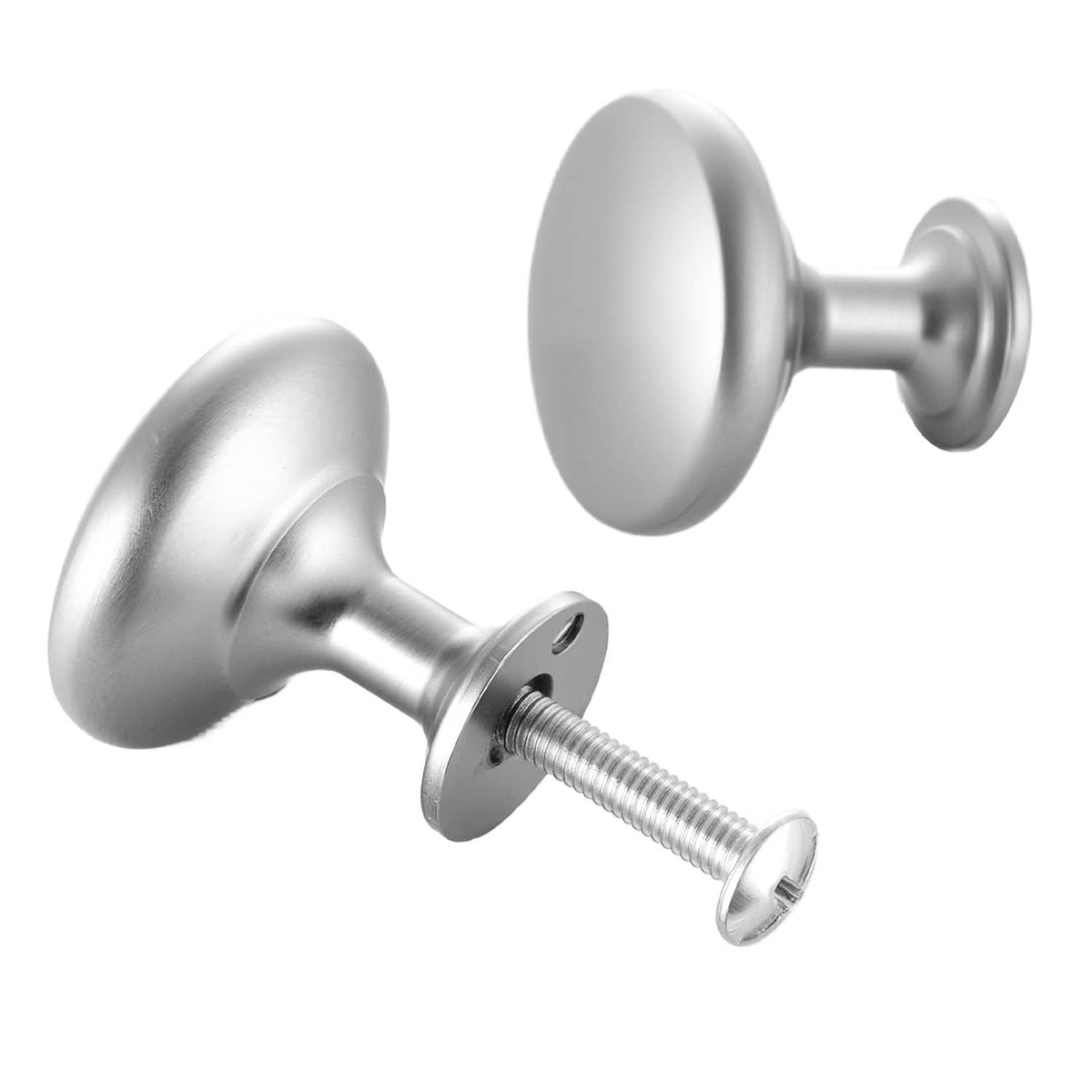 Mushroom cabinet knobs with mounting screw, brushed silver zinc alloy hardware