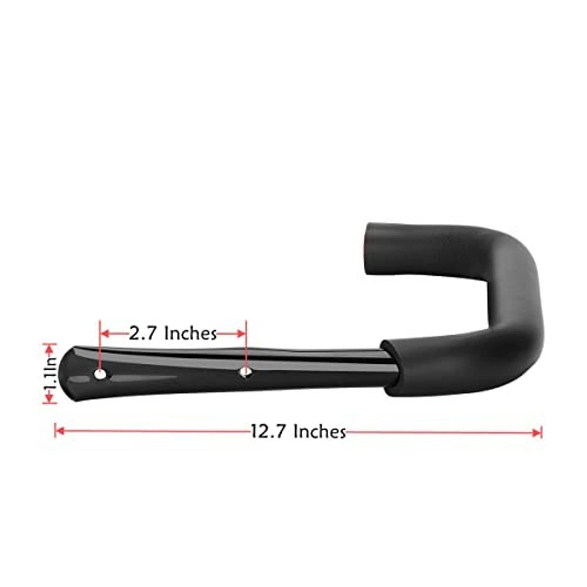 Black wall hook with EVA end grips and mounting holes, 12.7 in length