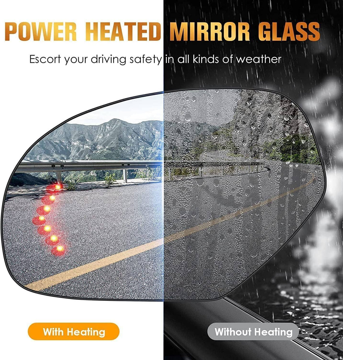 Power-heated mirror glass with built-in turn-signal LEDs (left)