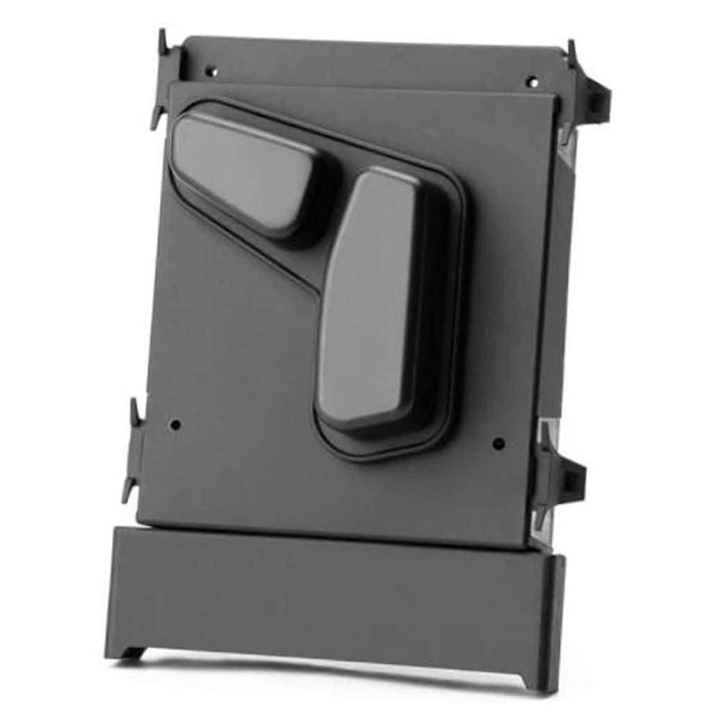 Driver-side power seat switch module with dark gray cover and integrated buttons