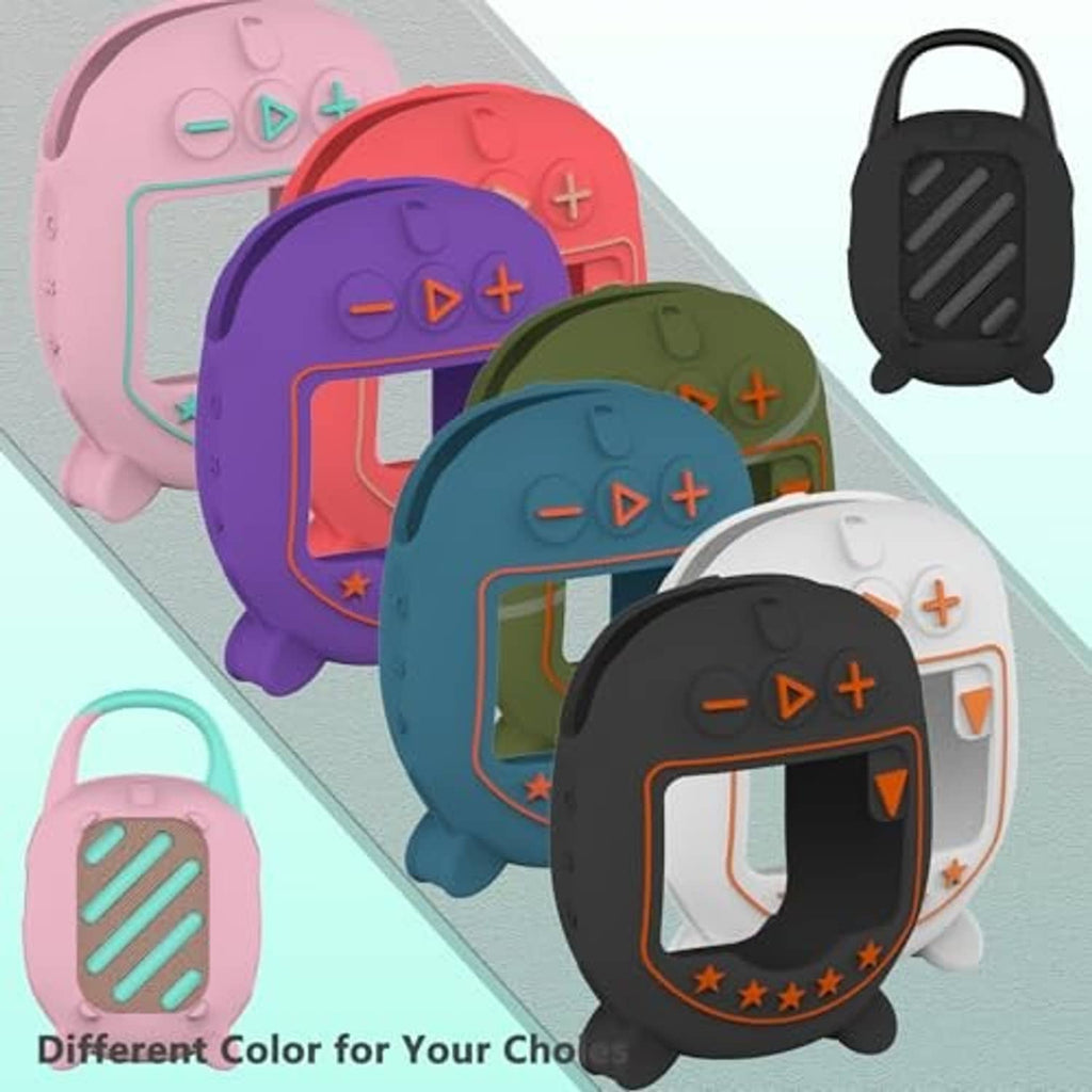 Assorted color silicone cases with hard fronts for JBL Clip 5 speakers.