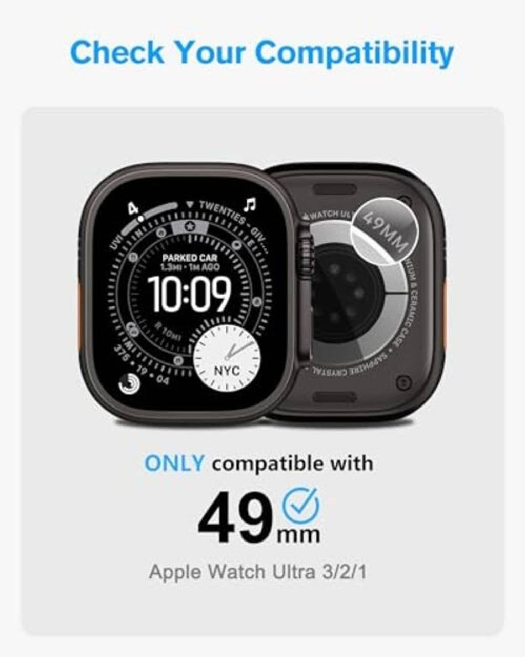 Apple Watch screen protector fit view, clear film on black watch display