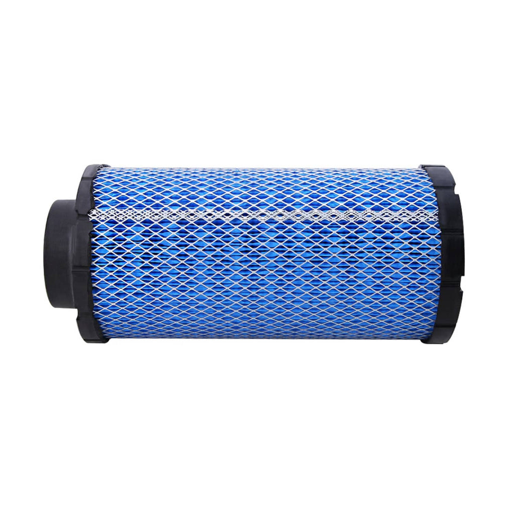 Air filter cartridge side view, blue mesh filter with black end rings