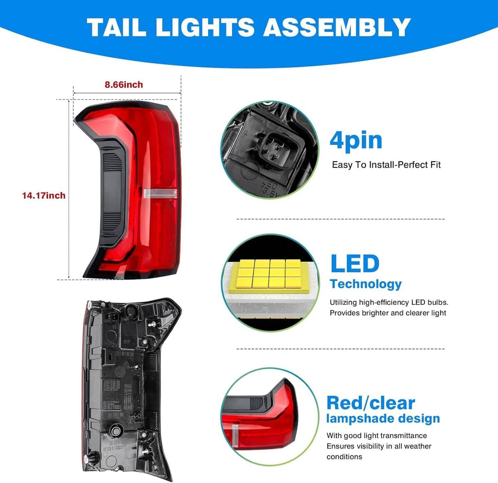 Tail light assembly diagram with 4-pin LED design and red/clear lamp lens