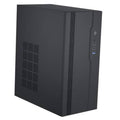 Matte black PC case with front ventilation mesh and right-side I/O port panel