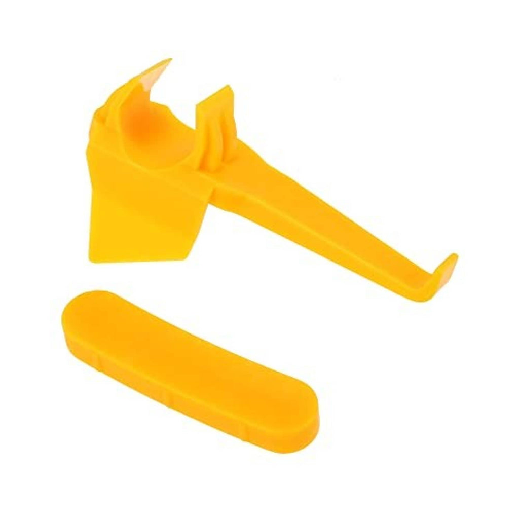 Yellow plastic tire changer insert set with forked demount head and long support bar