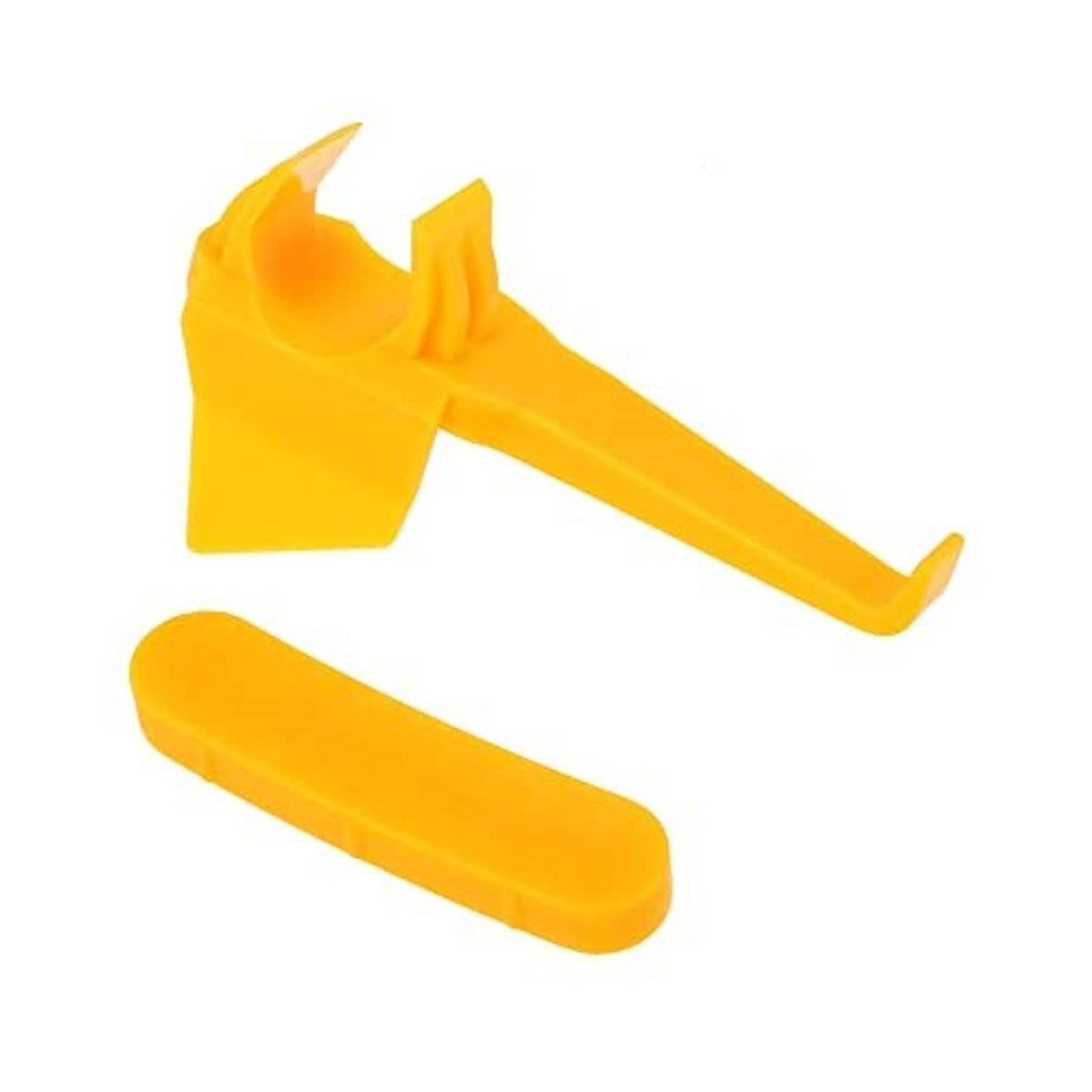 Yellow plastic tire changer insert set with forked demount head and long support bar