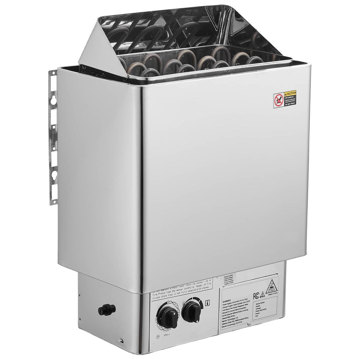 Uimoso 6KW electric sauna heater with gray metal body and front control knobs