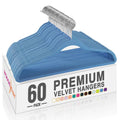 Tranquil-blue velvet hangers set with silver metal hook, 60-pack