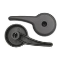 Car seat recline adjuster lever in dark gray, with round base and lever arm