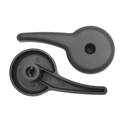 Car seat recline adjuster lever in dark gray, with round base and lever arm