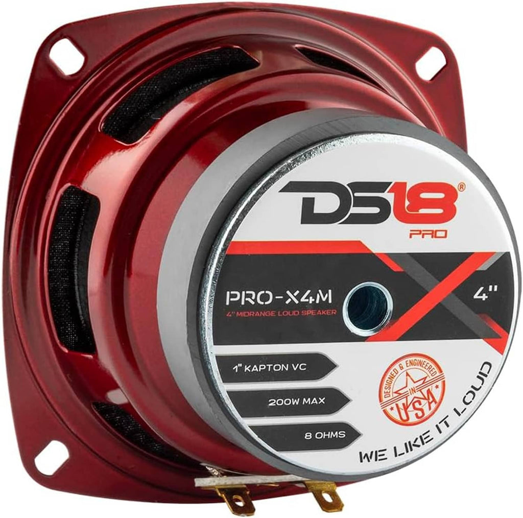 4-inch midrange loudspeaker with red basket and printed DS18 Pro label