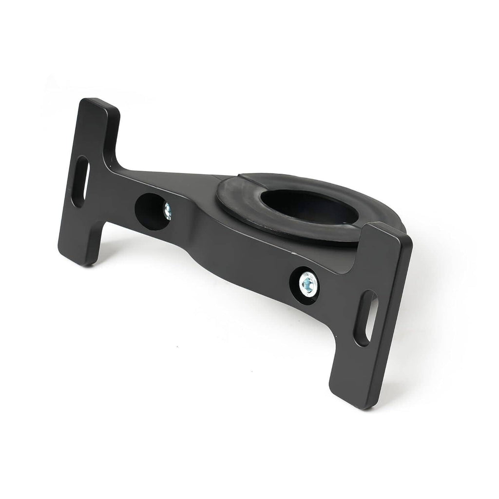 Black center bearing support bracket with rubber bushing sleeve and bolt holes
