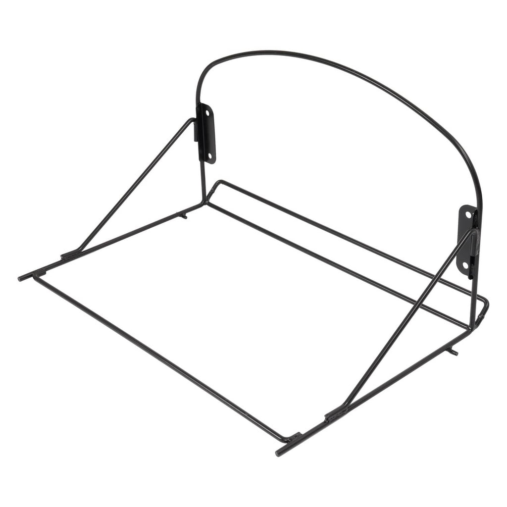 Black wire catcher frame with arched handle and square base platform