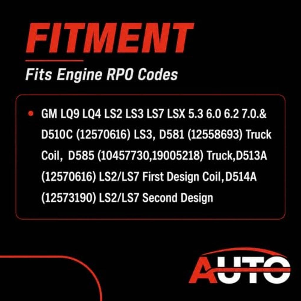 Ignition coil harness compatibility chart graphic for GM engine RPO codes
