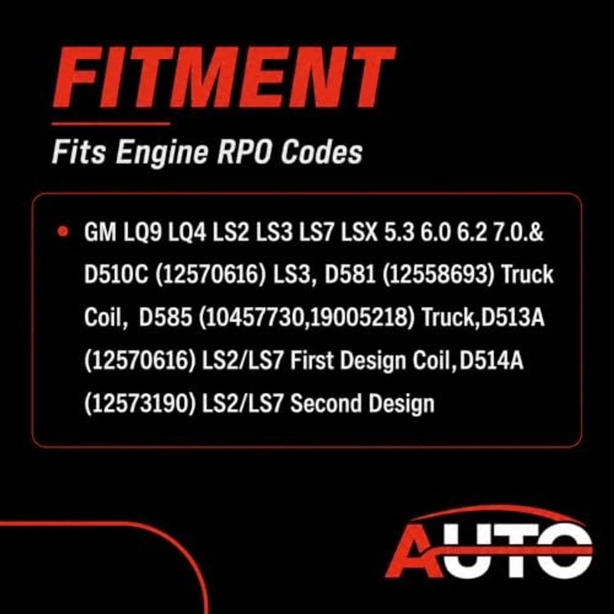 Ignition coil harness compatibility chart graphic for GM engine RPO codes