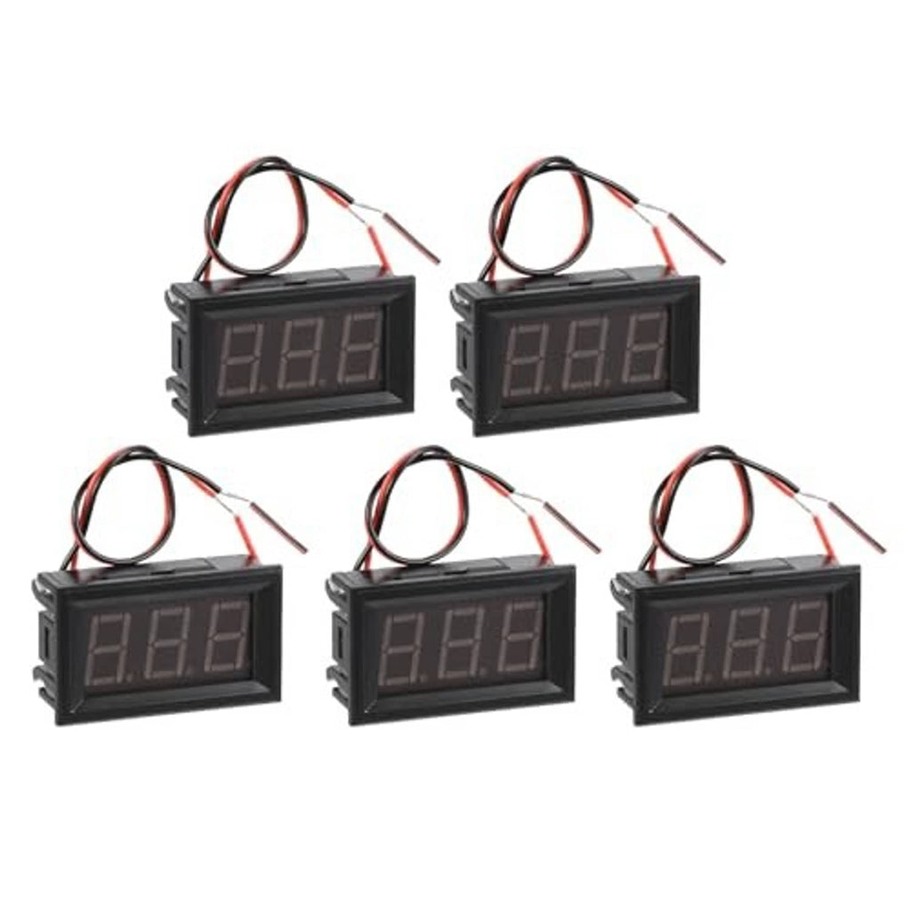 Digital voltmeter modules with black housings, blue LED display, and red/black wiring