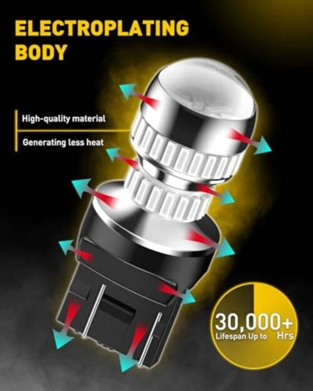 Chrome-and-black LED strobe brake light bulb with stacked metal collar