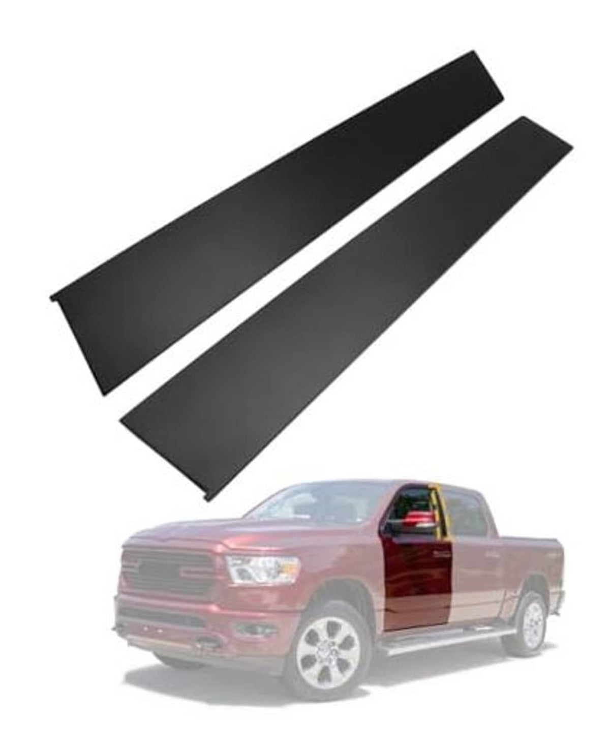 Matte black B-pillar trim molding set, two long replacement strips