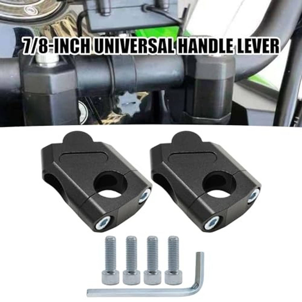 Black universal handlebar riser clamps mounted on motorcycle handlebar