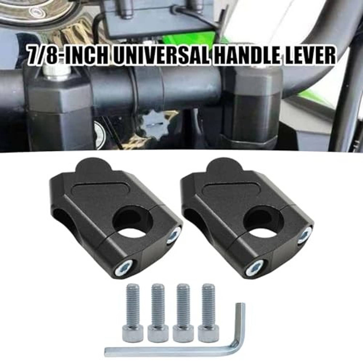 Black universal handlebar riser clamps mounted on motorcycle handlebar