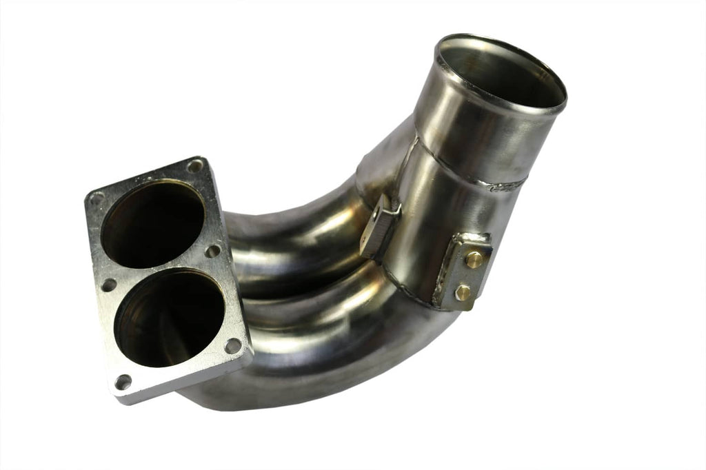 Stainless steel intake manifold with curved tubes and dual-port mounting flange