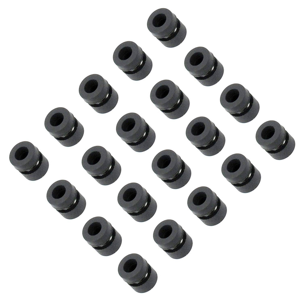 Black anti-vibration mounting balls, 20-pack, cylindrical standoffs with center holes