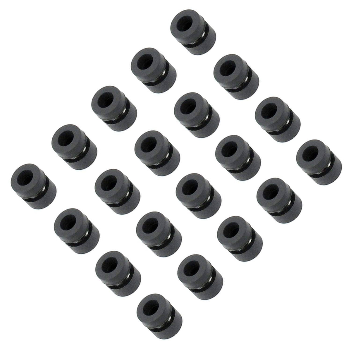 Black anti-vibration mounting balls, 20-pack, cylindrical standoffs with center holes