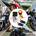 12V motorcycle alarm system kit with remote fobs, red/yellow siren button, wiring, keys