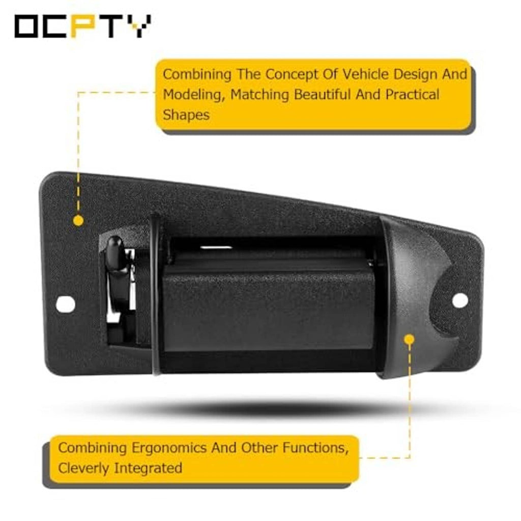 Black exterior rear door handle with textured surface and two mounting holes