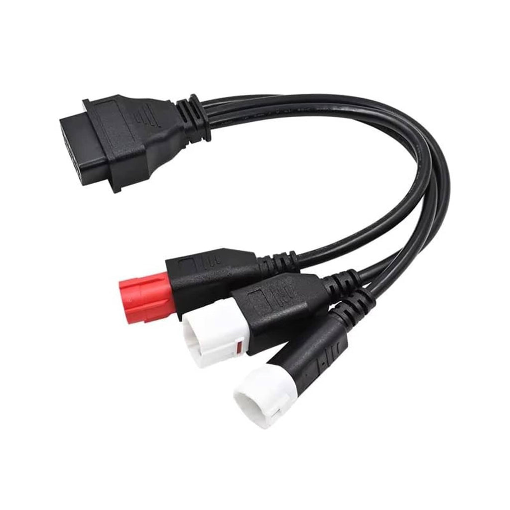 3-in-1 motorcycle OBD adapter cable with OBD plug and bundled black/red/white connectors