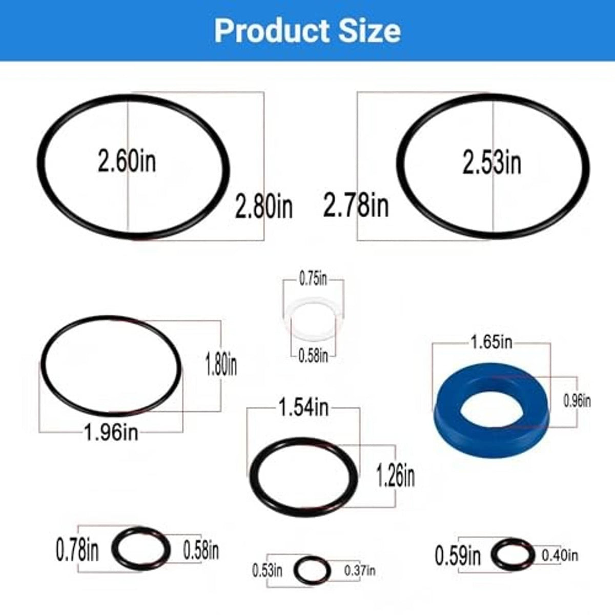 Seal kit size diagram with seal ring and O-ring dimensions
