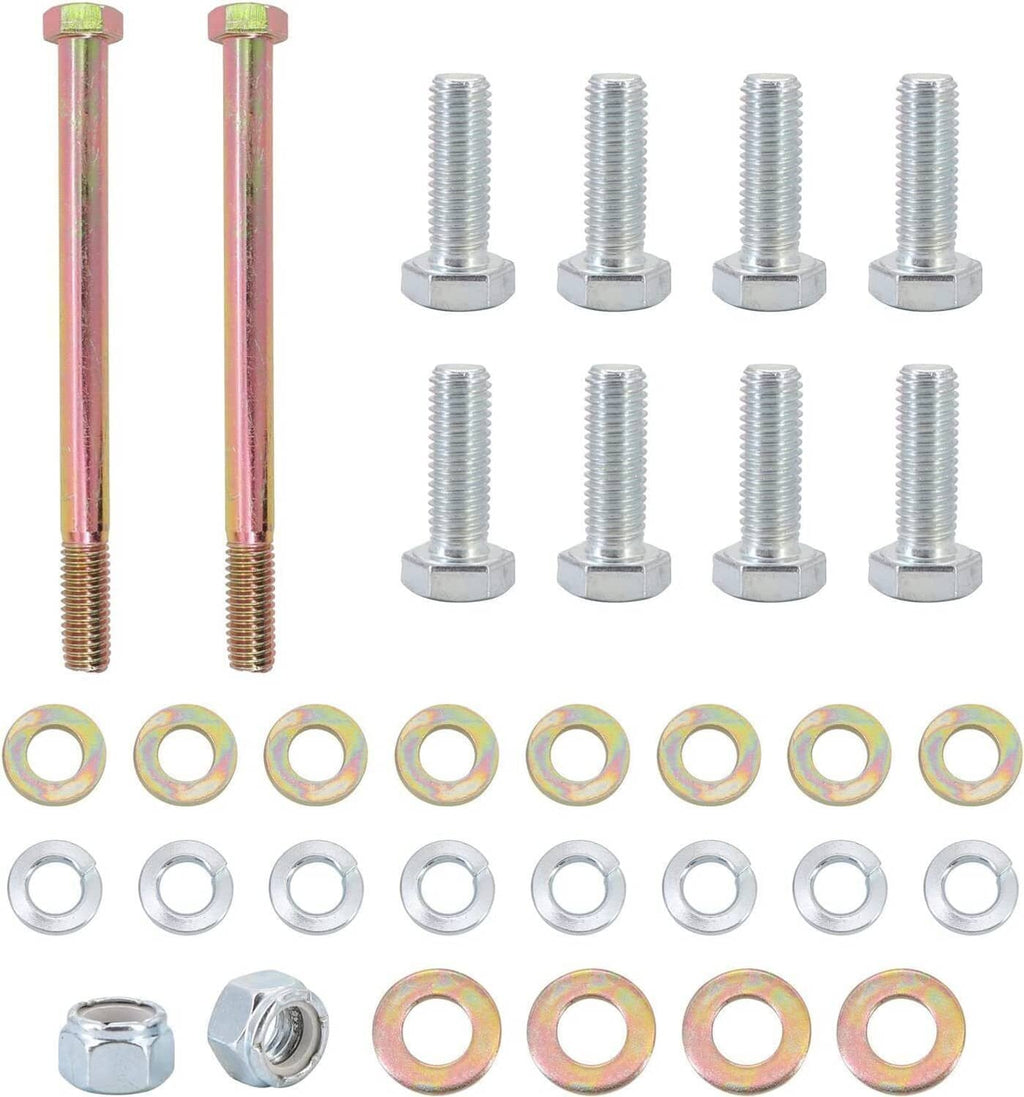 Engine mount hardware set with long bolts, short bolts, washers, and nuts